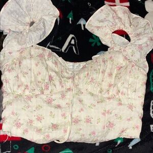 Altar'd State Floral Crop Top - Cream and Pink